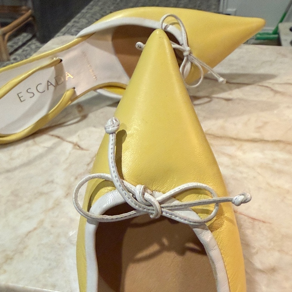 Escada Yellow Pointed Toe Slingback Heels - Picture 6 of 16